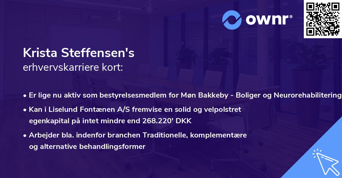 Krista Steffensen's erhvervskarriere kort