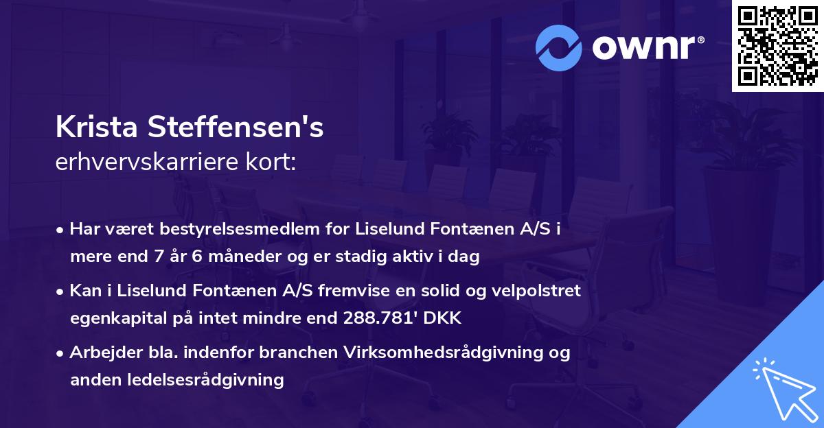 Krista Steffensen's erhvervskarriere kort