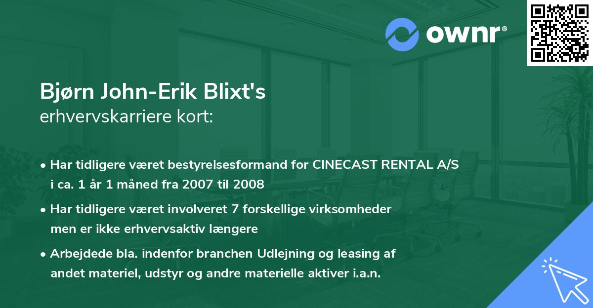 Bjørn John-Erik Blixt's erhvervskarriere kort