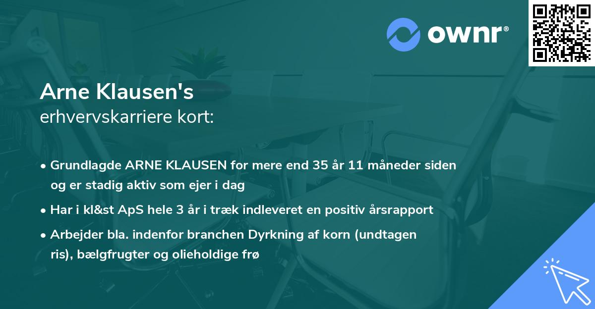 Arne Klausen's erhvervskarriere kort