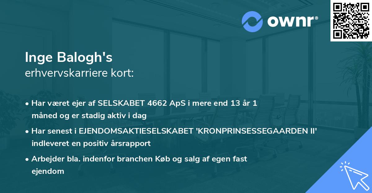 Inge Balogh's erhvervskarriere kort