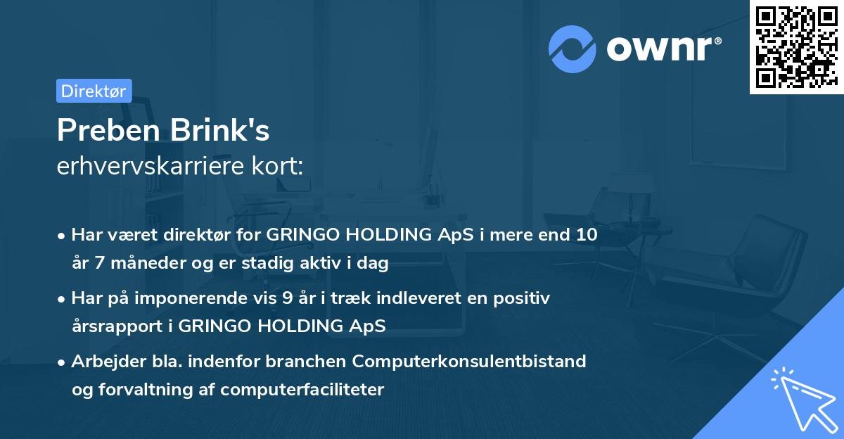 Preben Brink's erhvervskarriere kort