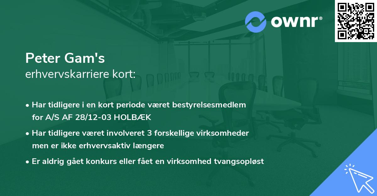 Peter Gam's erhvervskarriere kort