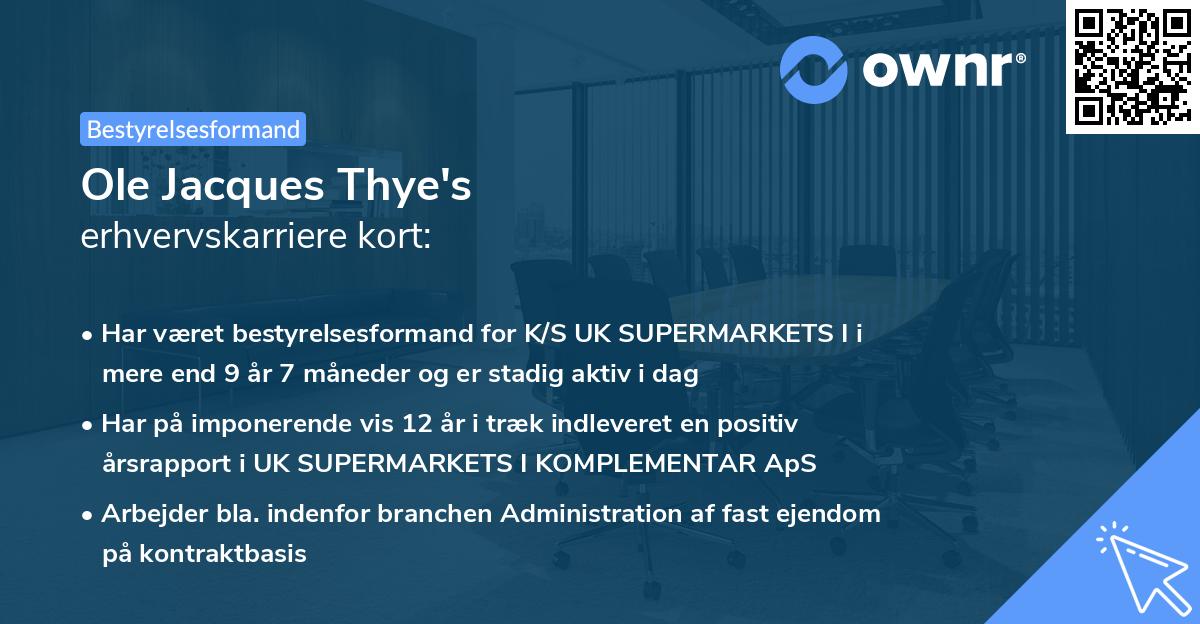 Ole Jacques Thye's erhvervskarriere kort