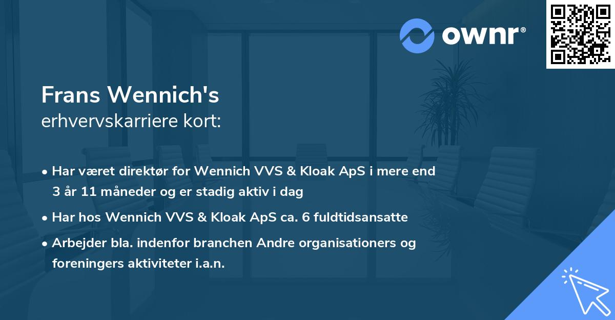 Frans Wennich's erhvervskarriere kort