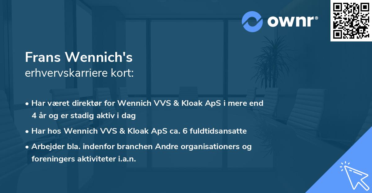 Frans Wennich's erhvervskarriere kort