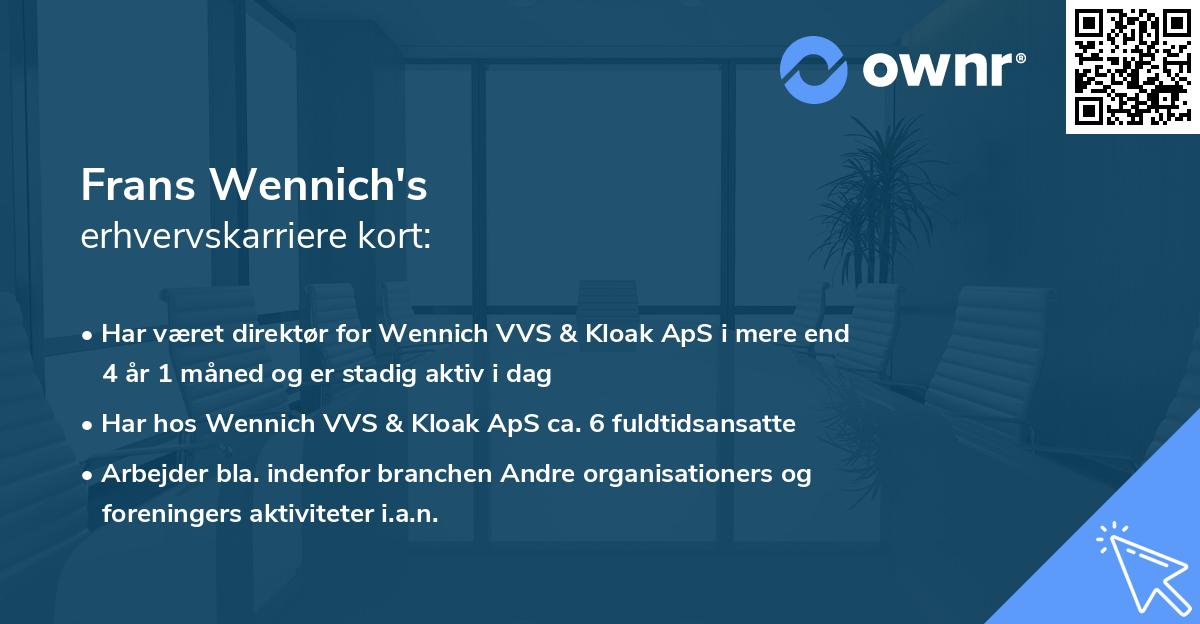 Frans Wennich's erhvervskarriere kort
