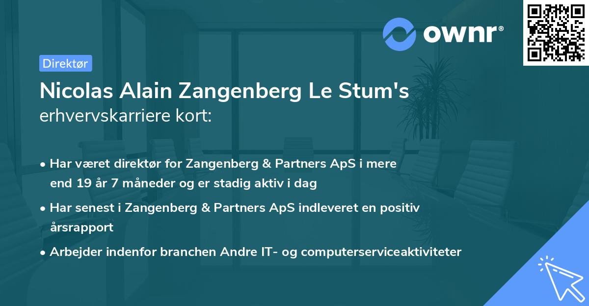Nicolas Alain Zangenberg Le Stum's erhvervskarriere kort