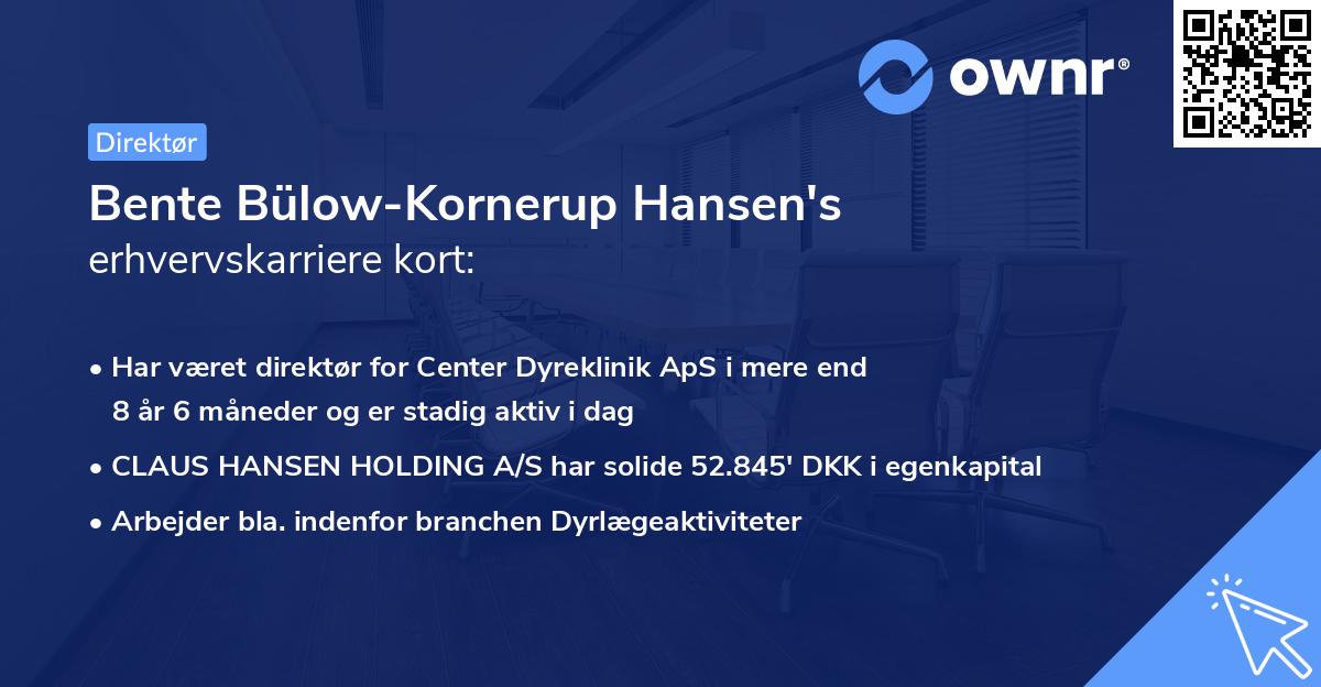 Bente Bülow-Kornerup Hansen's erhvervskarriere kort