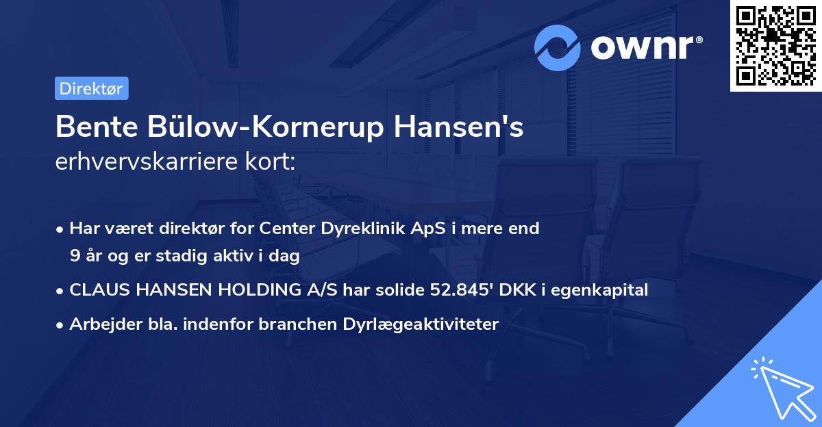 Bente Bülow-Kornerup Hansen's erhvervskarriere kort