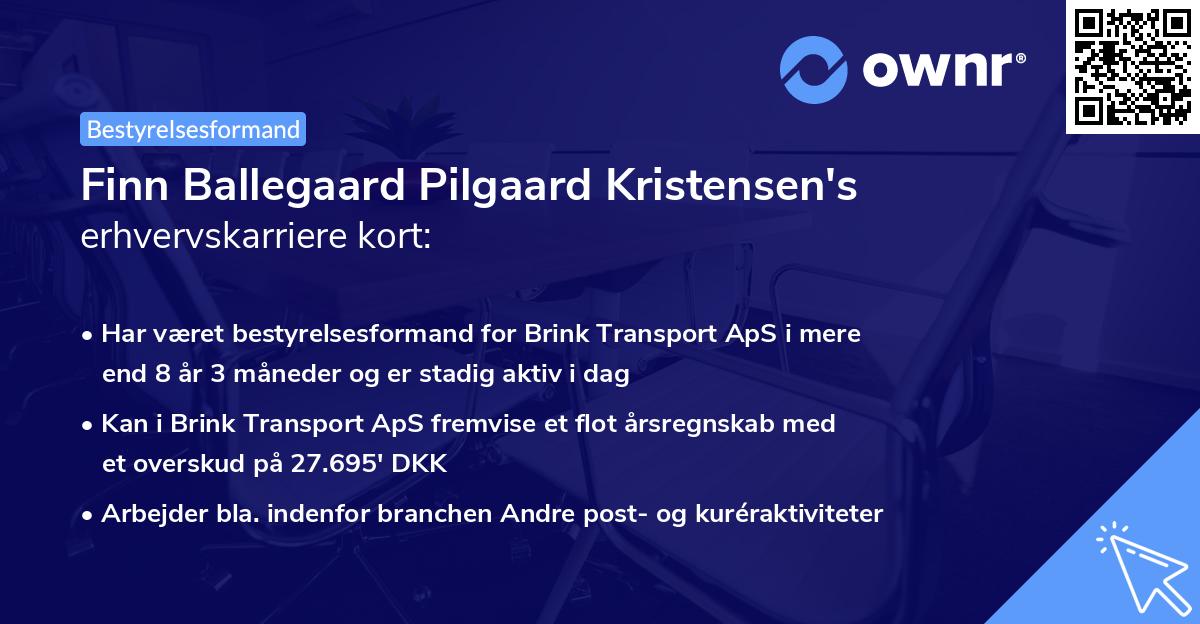 Finn Ballegaard Pilgaard Kristensen's erhvervskarriere kort