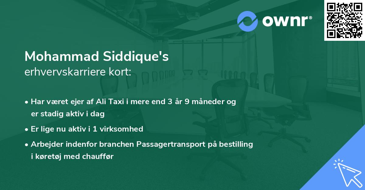 Mohammad Siddique's erhvervskarriere kort