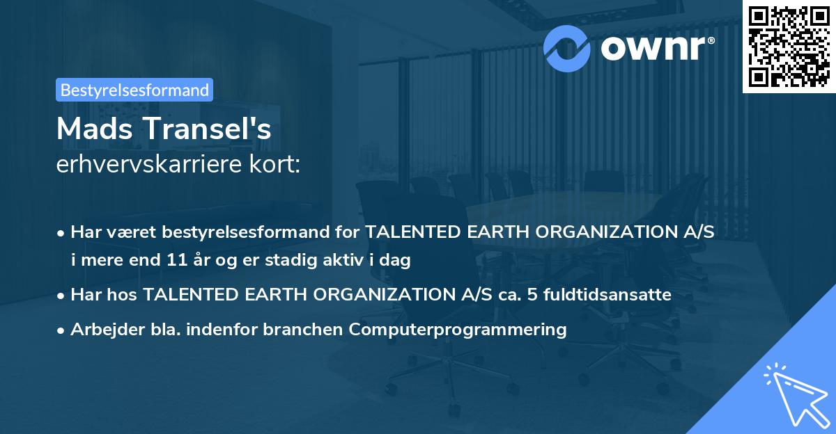 Mads Transel's erhvervskarriere kort