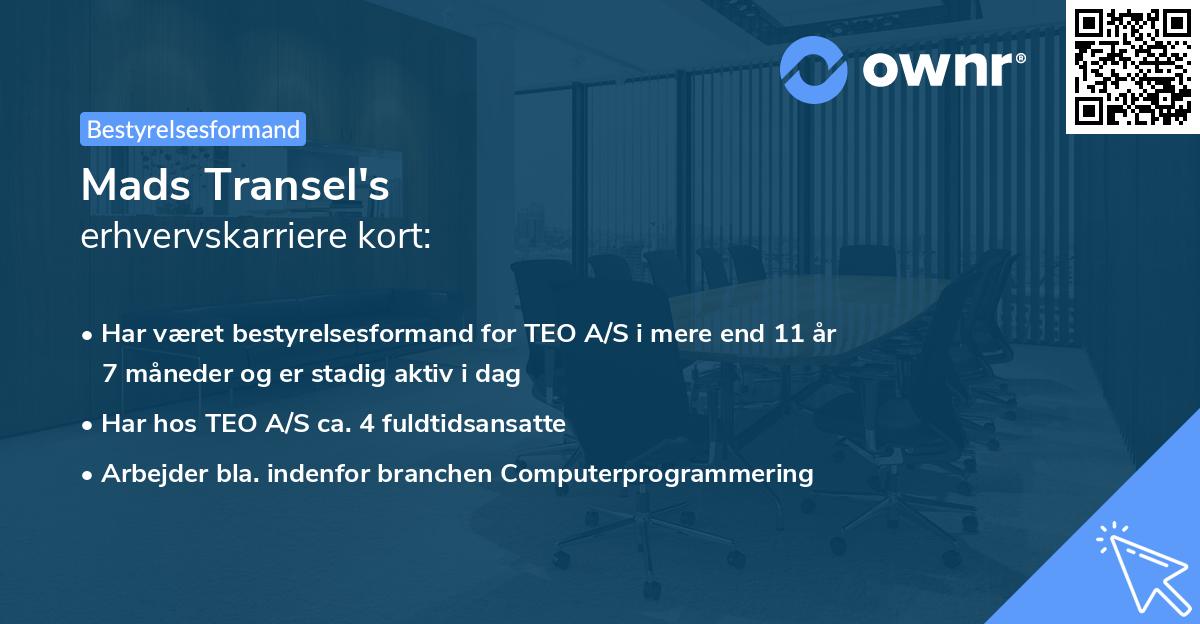 Mads Transel's erhvervskarriere kort