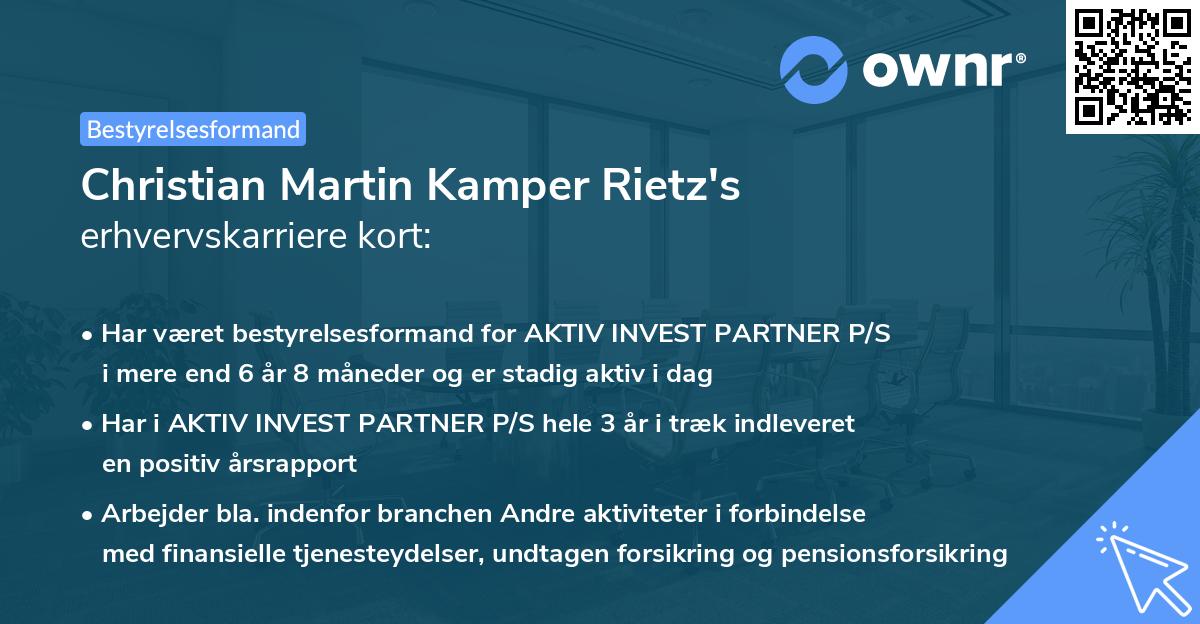 Christian Martin Kamper Rietz's erhvervskarriere kort