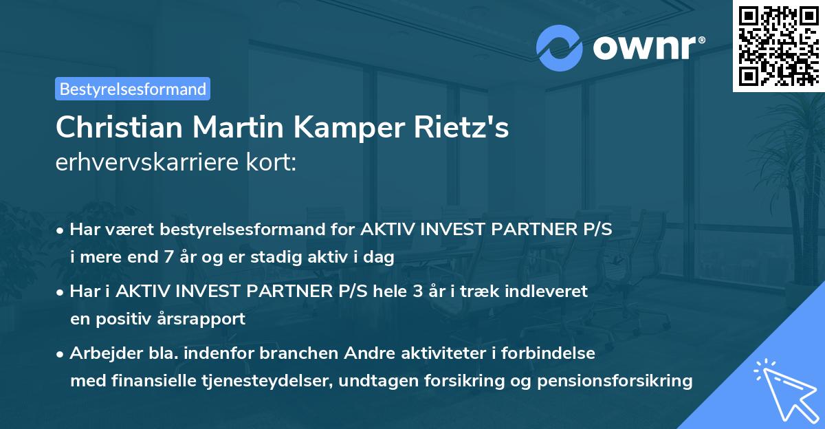 Christian Martin Kamper Rietz's erhvervskarriere kort