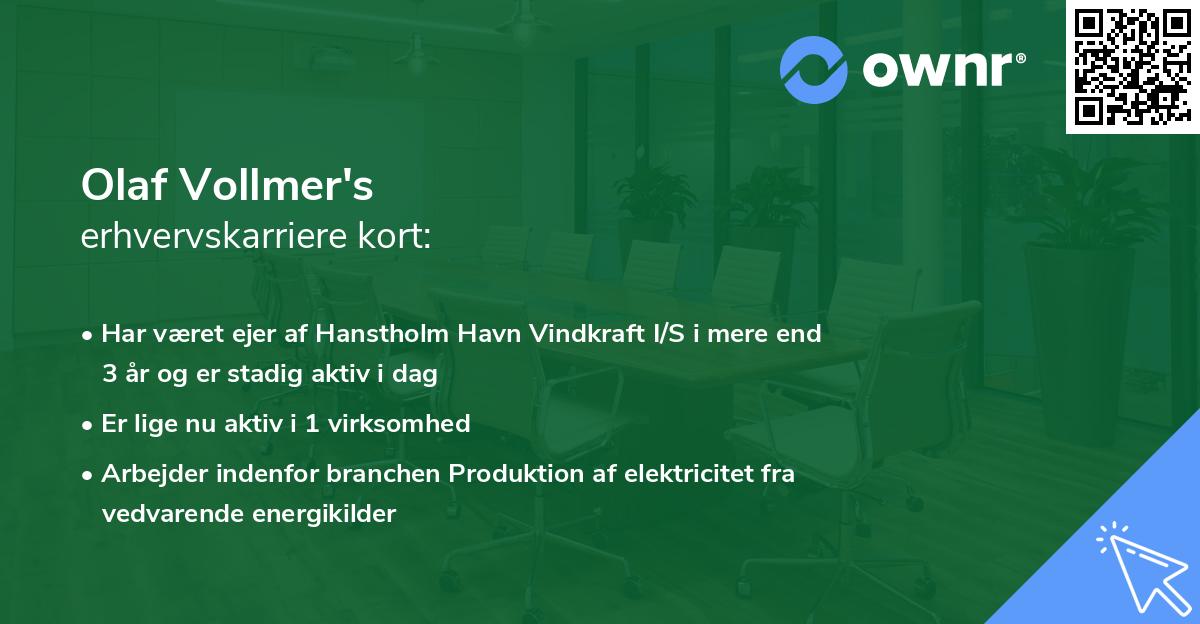 Olaf Vollmer's erhvervskarriere kort