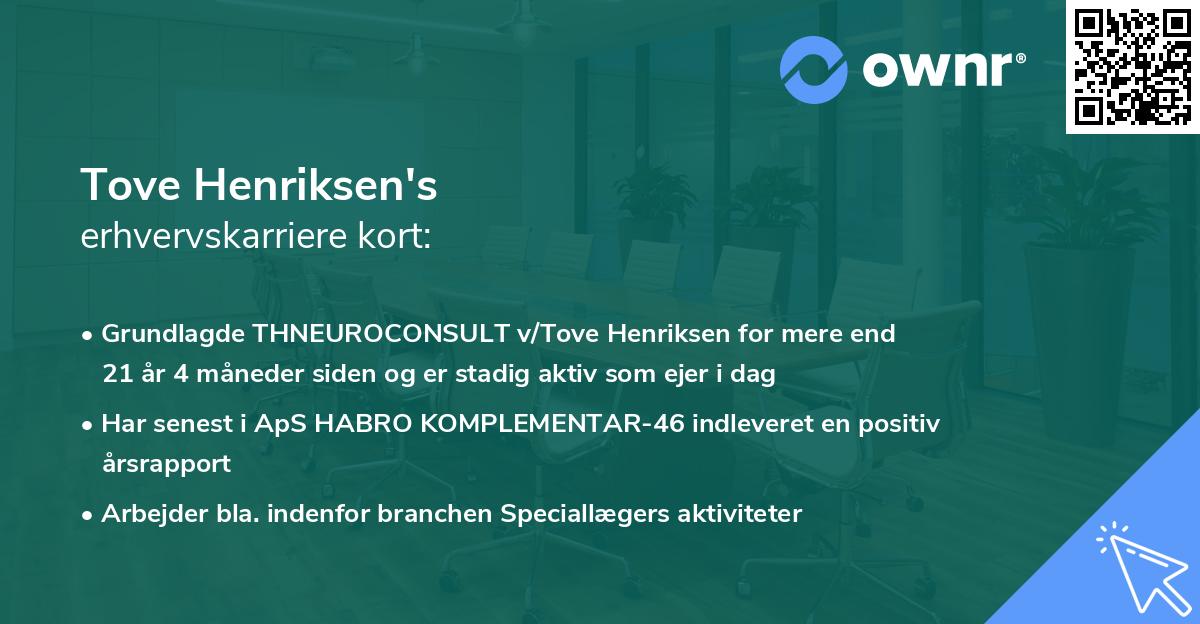Tove Henriksen's erhvervskarriere kort