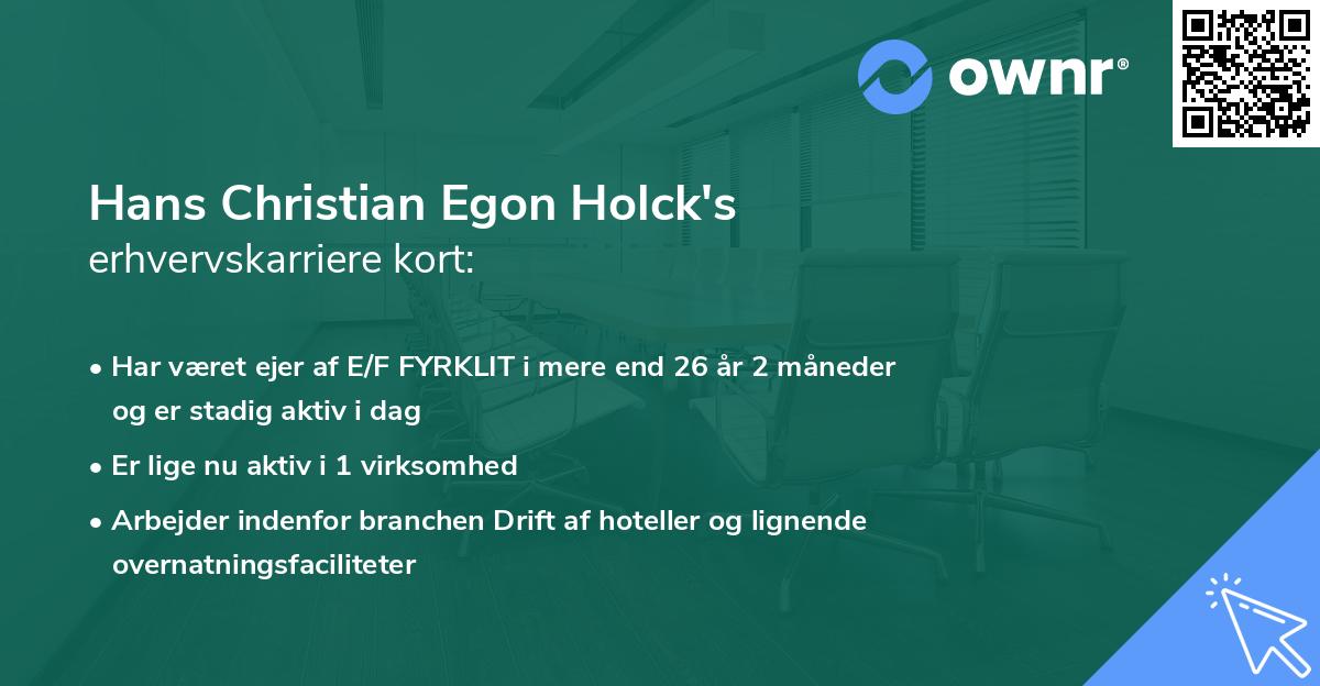 Hans Christian Egon Holck's erhvervskarriere kort