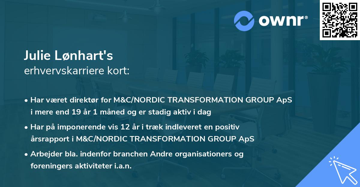 Julie Lønhart's erhvervskarriere kort