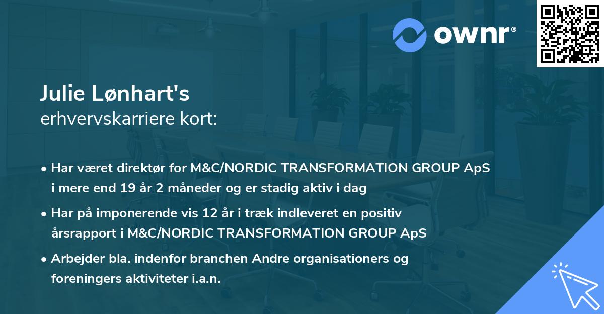 Julie Lønhart's erhvervskarriere kort