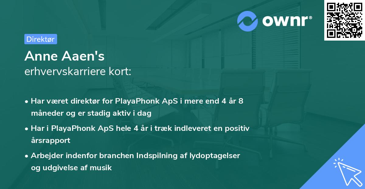 Anne Aaen's erhvervskarriere kort