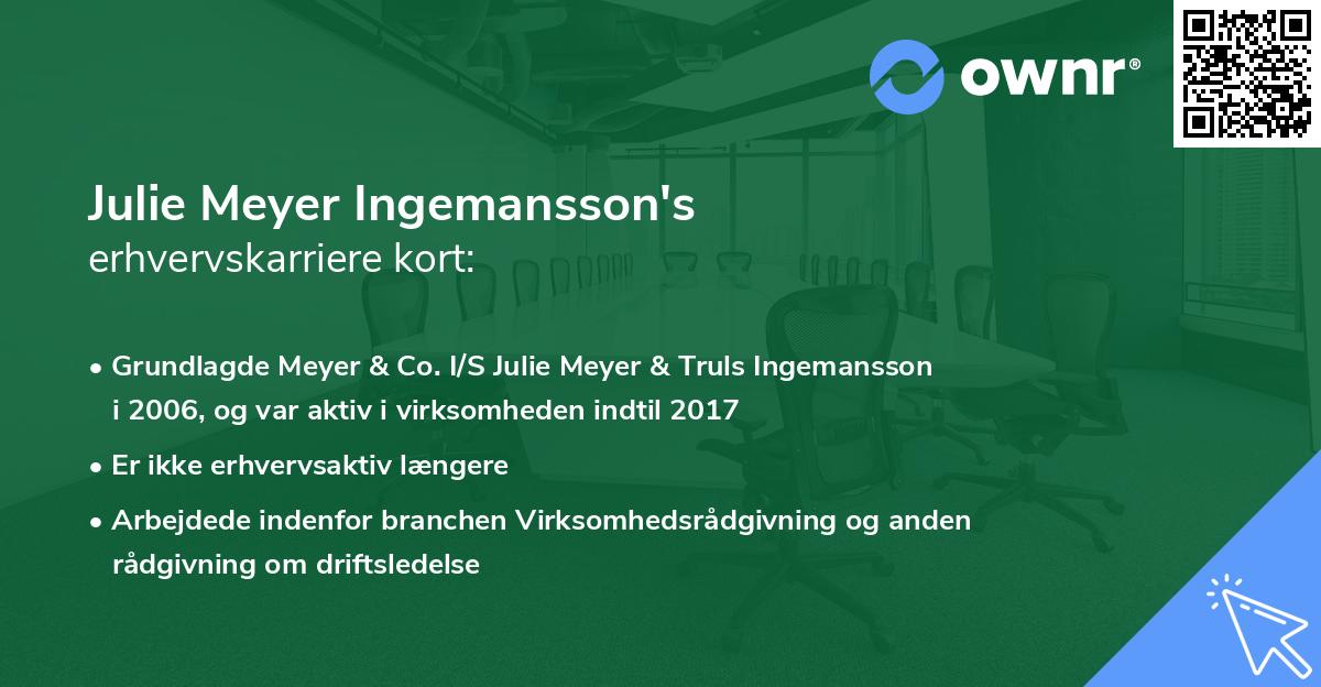 Julie Meyer Ingemansson's erhvervskarriere kort