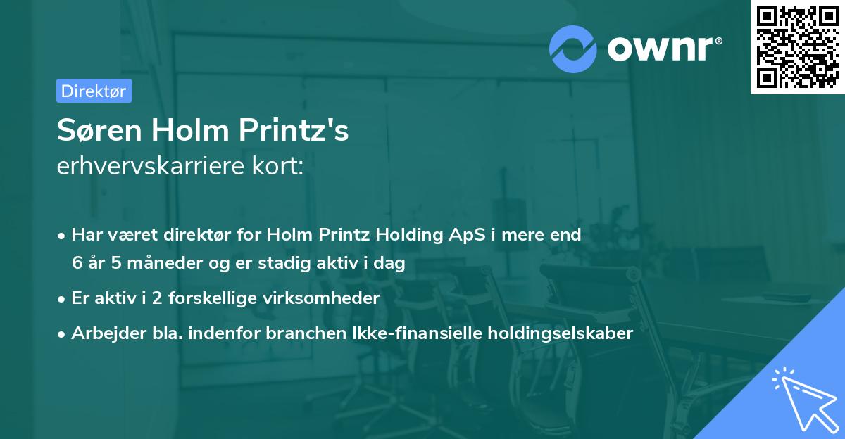 Søren Holm Printz's erhvervskarriere kort