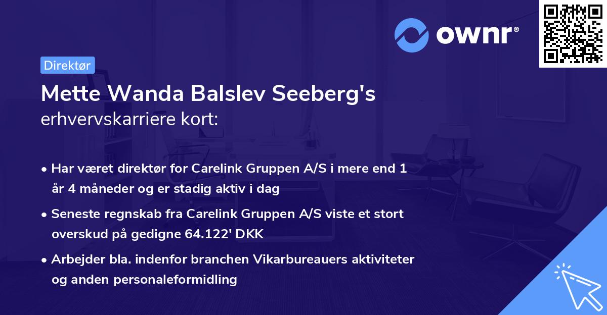 Mette Wanda Balslev Seeberg's erhvervskarriere kort
