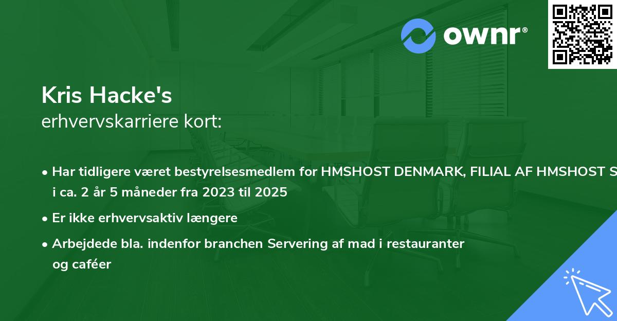 Kris Hacke's erhvervskarriere kort