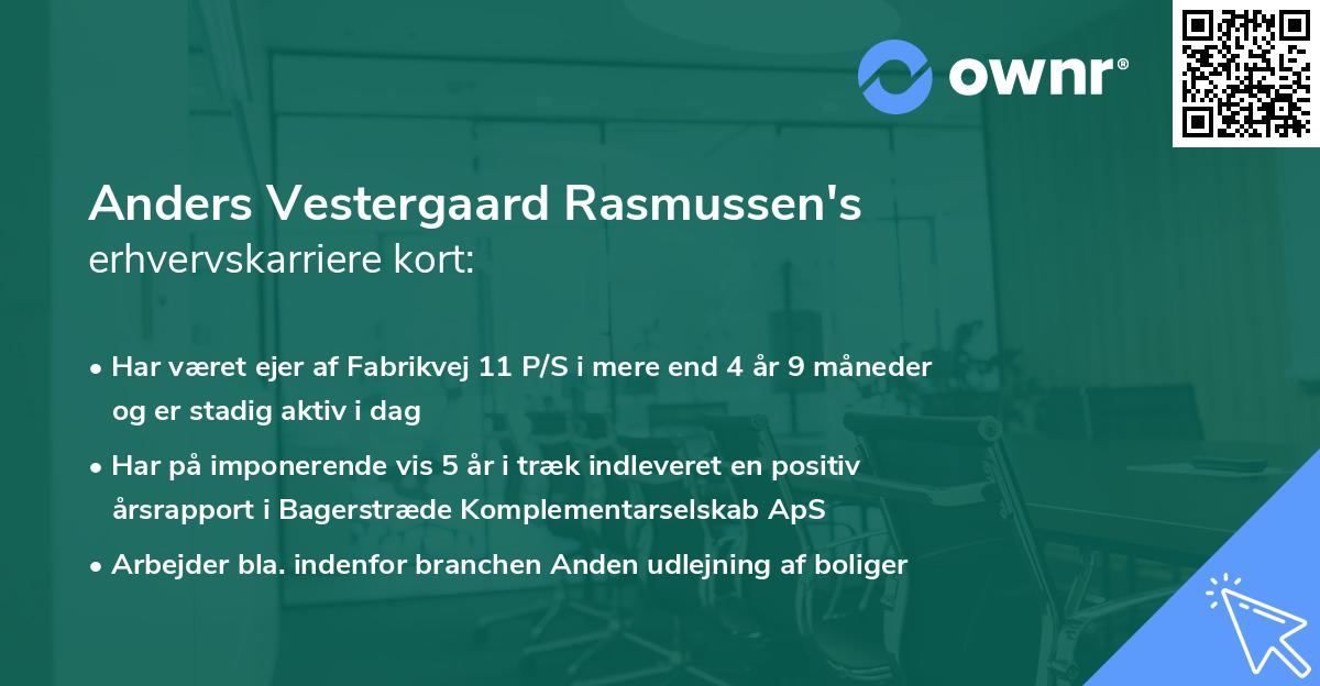 Anders Vestergaard Rasmussen's erhvervskarriere kort