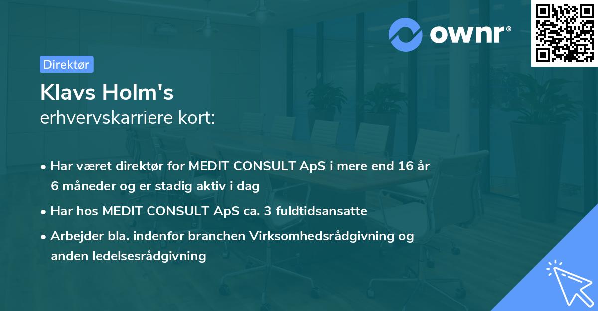 Klavs Holm's erhvervskarriere kort
