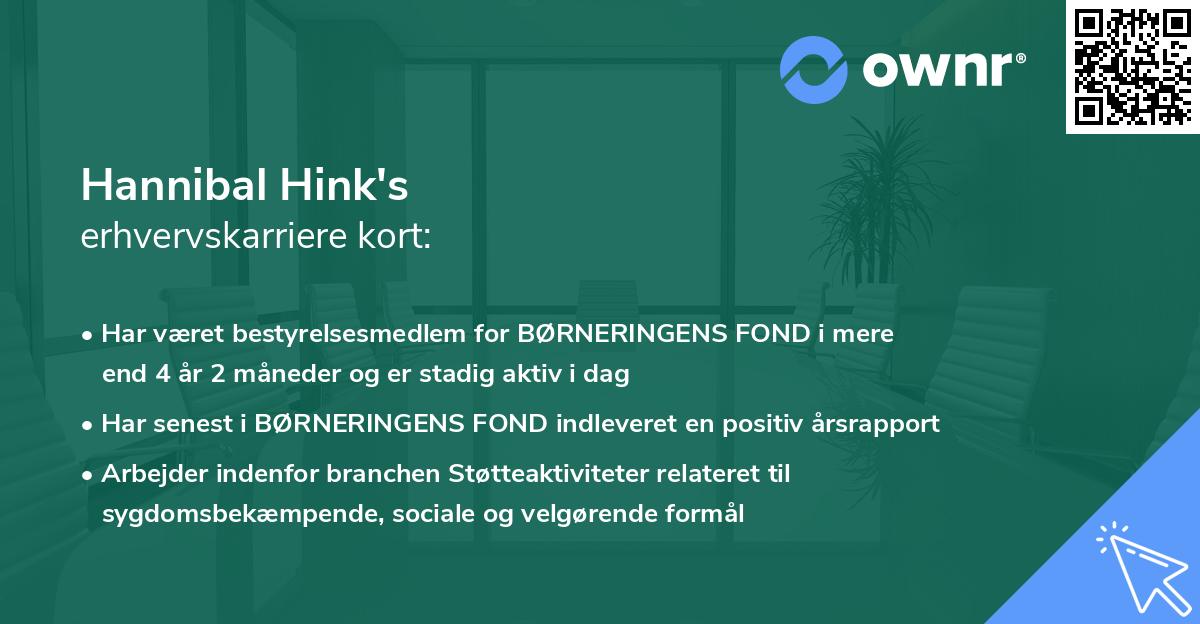 Hannibal Hink's erhvervskarriere kort