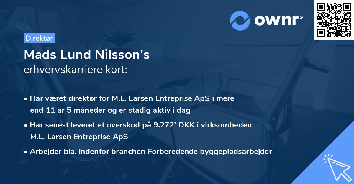 Mads Lund Nilsson's erhvervskarriere kort