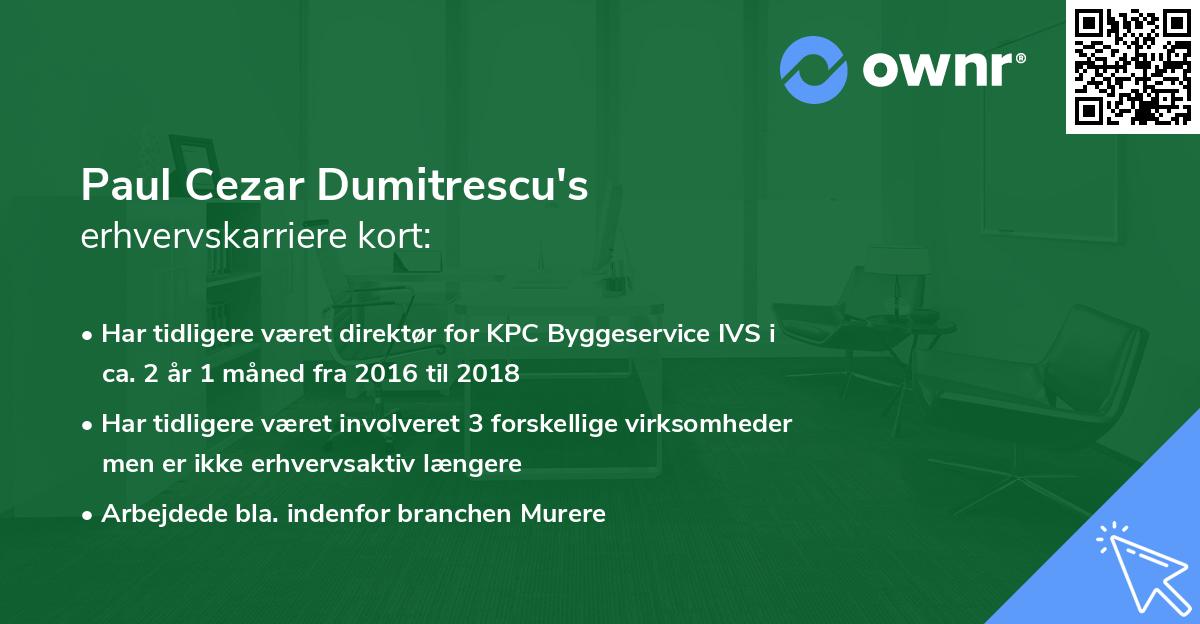 Paul Cezar Dumitrescu's erhvervskarriere kort
