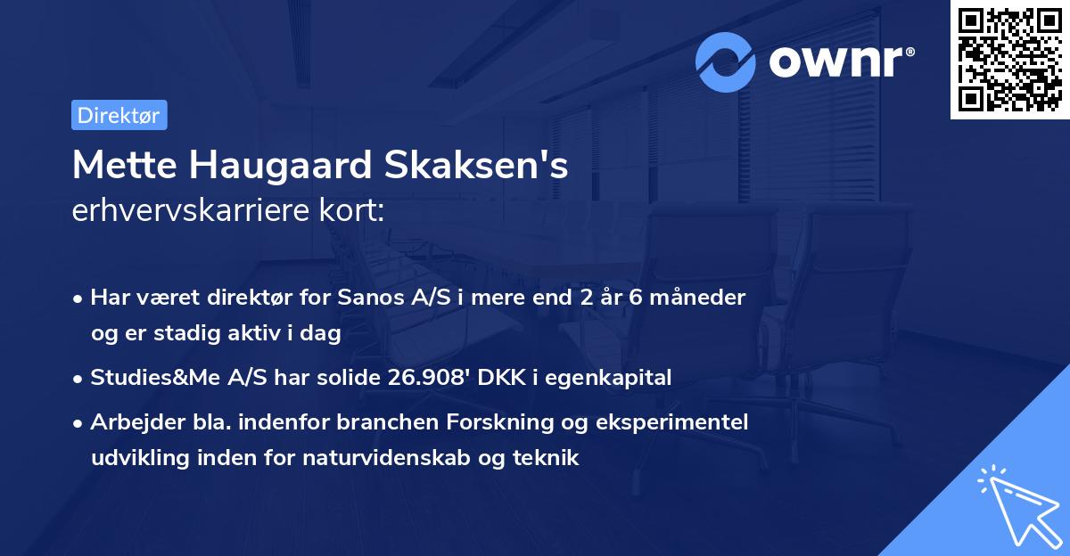 Mette Haugaard Skaksen's erhvervskarriere kort
