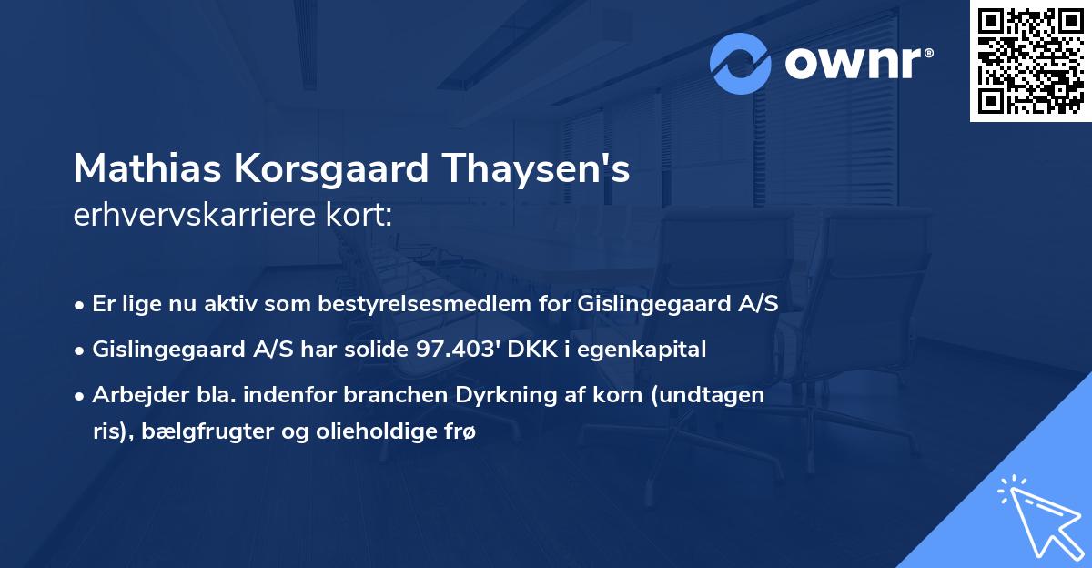 Mathias Korsgaard Thaysen's erhvervskarriere kort