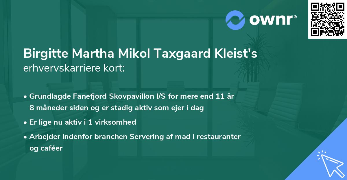 Birgitte Martha Mikol Taxgaard Kleist's erhvervskarriere kort