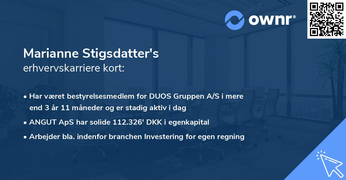 Marianne Stigsdatter's erhvervskarriere kort