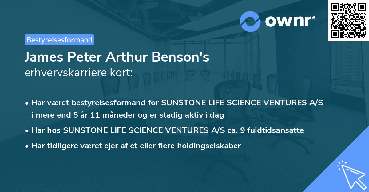 James Peter Arthur Benson's erhvervskarriere kort