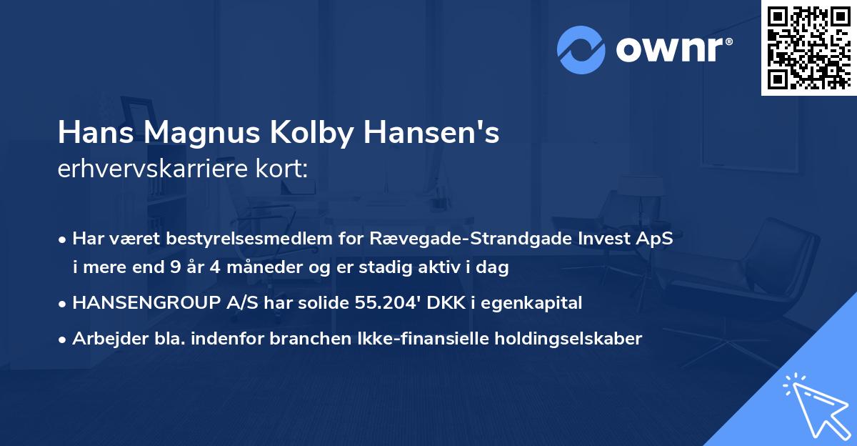 Hans Magnus Kolby Hansen's erhvervskarriere kort