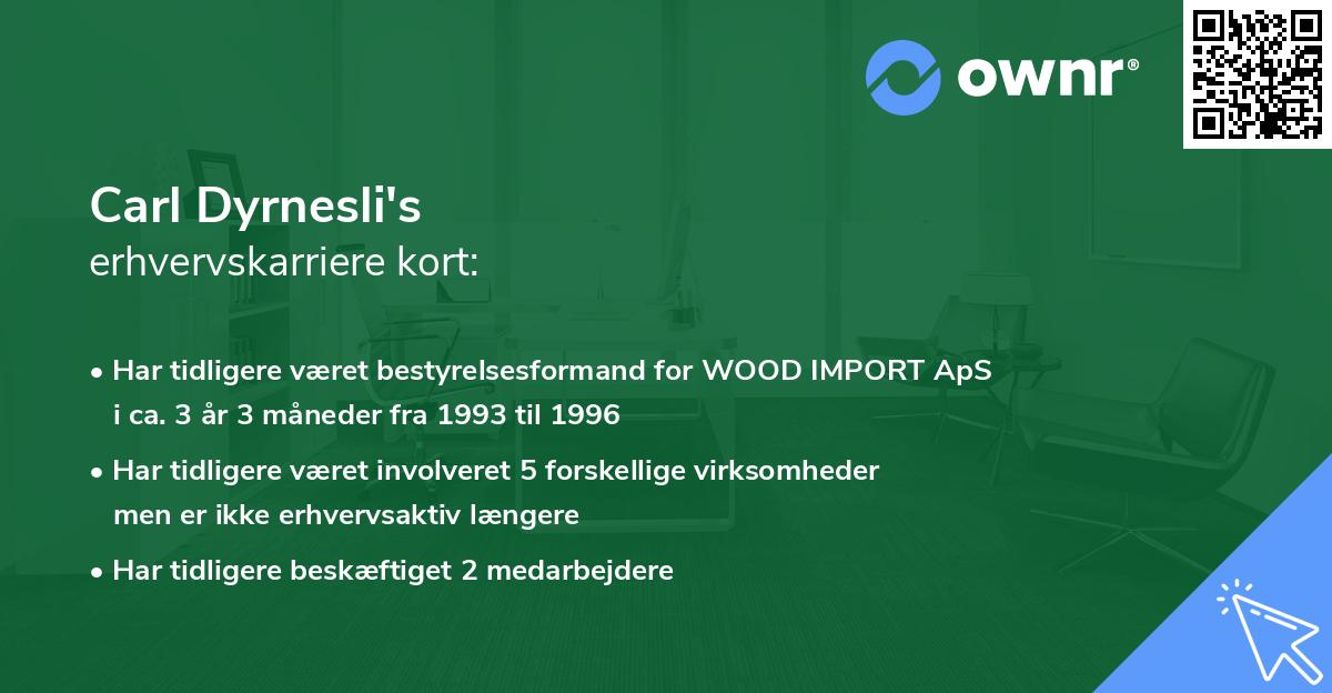 Carl Dyrnesli's erhvervskarriere kort