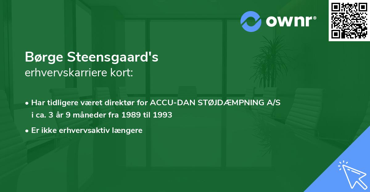 Børge Steensgaard's erhvervskarriere kort