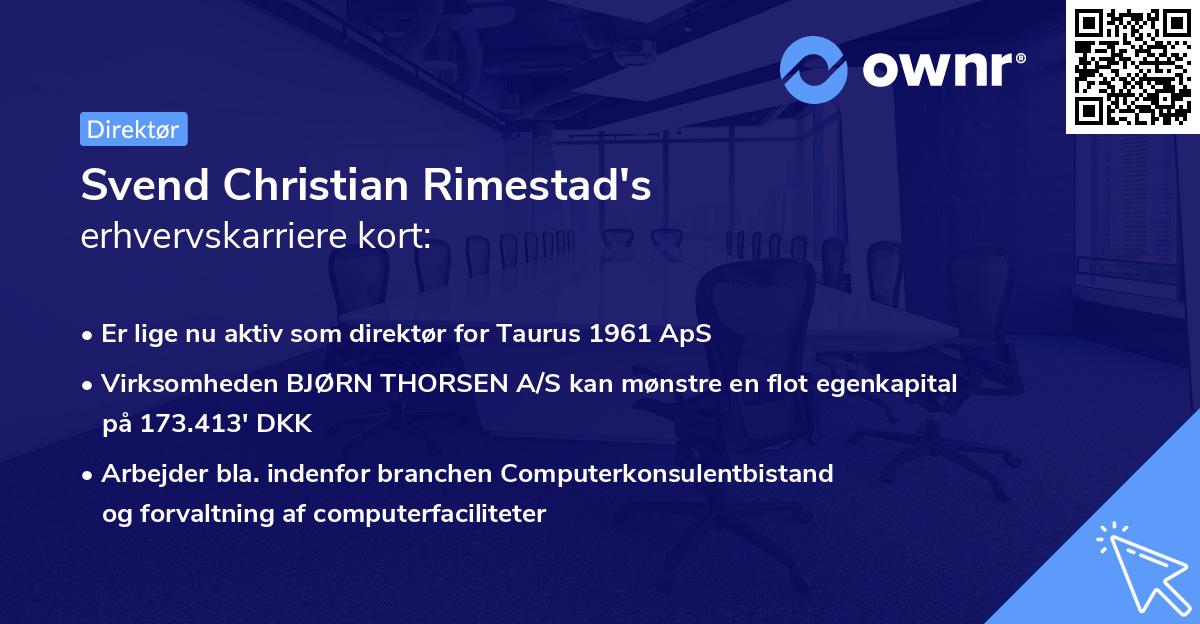 Svend Christian Rimestad's erhvervskarriere kort
