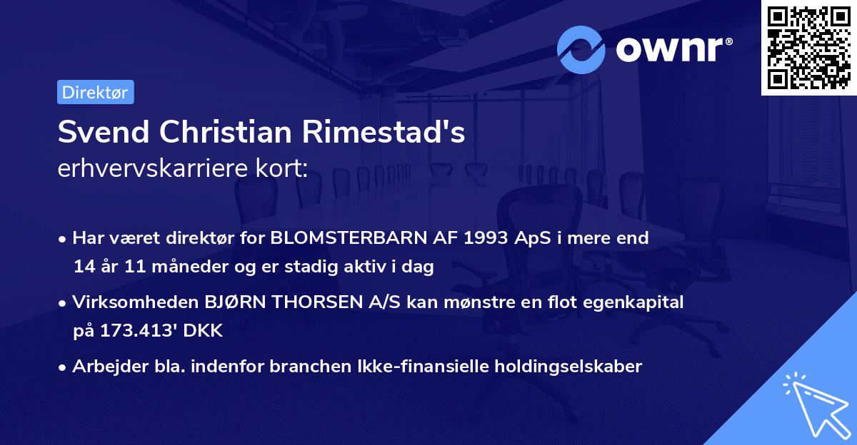 Svend Christian Rimestad's erhvervskarriere kort