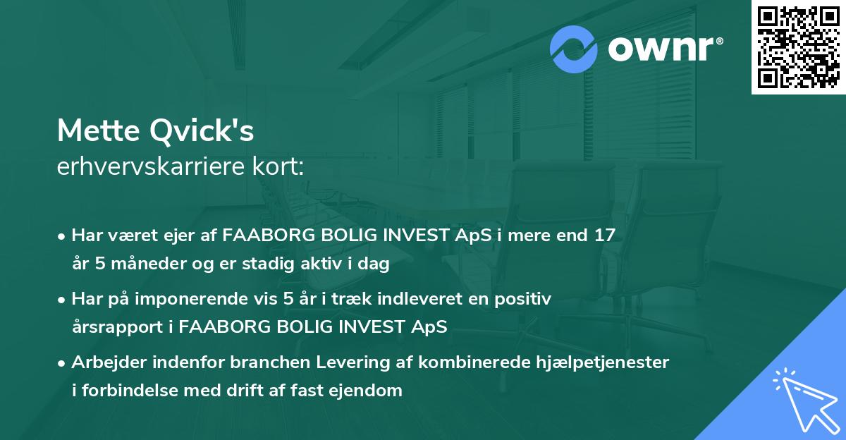 Mette Qvick's erhvervskarriere kort