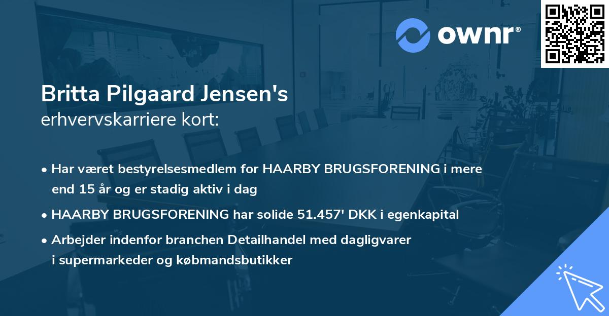 Britta Pilgaard Jensen's erhvervskarriere kort