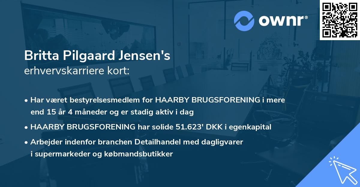 Britta Pilgaard Jensen's erhvervskarriere kort
