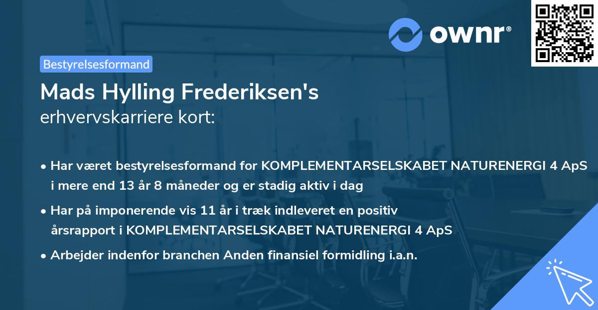 Mads Hylling Frederiksen's erhvervskarriere kort