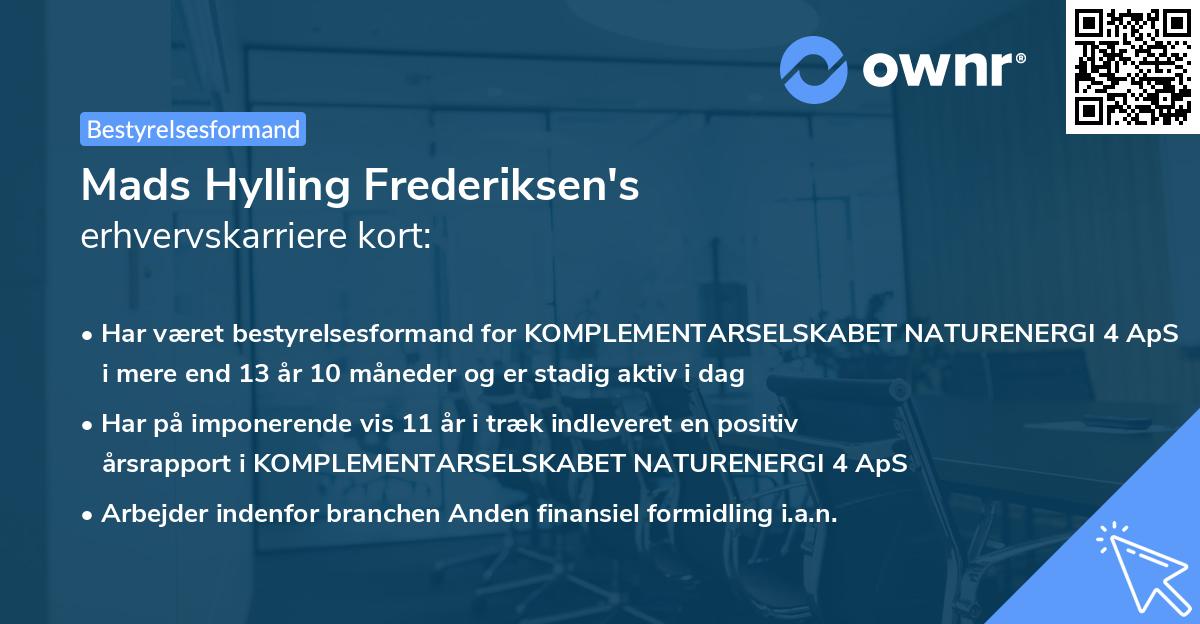 Mads Hylling Frederiksen's erhvervskarriere kort
